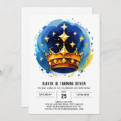 Niedlich Blue Prince Crown Geburtstag Einladung (Vorne/Hinten)