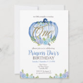 Niedlich Blue Pumpkin Blume Wasserfarbe 1. Geburts Einladung (Vorderseite)