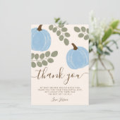 Niedlich Blue Pumpkin Eucalyptus Fall Boy Baby Dus Dankeskarte (Stehend Vorderseite)