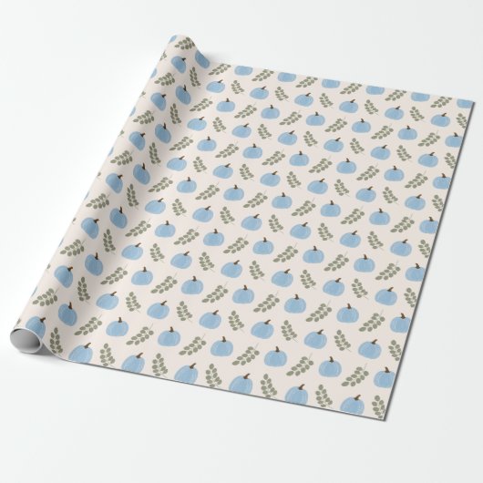 Niedlich Blue Pumpkin Eucalyptus Fall Pattern Geschenkpapier (Ungerollt)