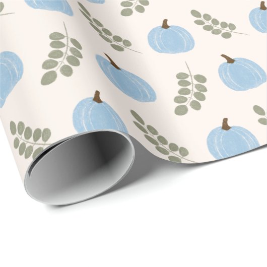 Niedlich Blue Pumpkin Eucalyptus Fall Pattern Geschenkpapier (Rolleneckpunkt)