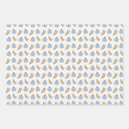 Niedlich Blue Pumpkin Eucalyptus Fall Pattern Geschenkpapier Set (Vorderseite 3)