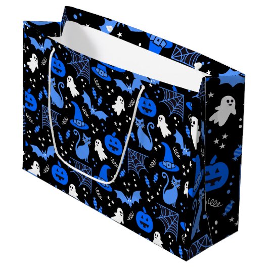 Niedlich Blue Pumpkin Ghost Halloween-Muster Große Geschenktüte (Vorderseite Schrägansicht)
