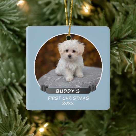 Niedlich Blue Puppy 1. Foto für Weihnachtshunde Keramikornament (Baum)