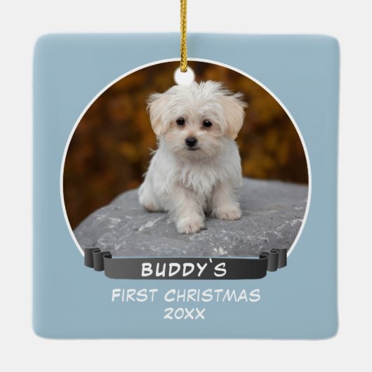Niedlich Blue Puppy 1. Foto für Weihnachtshunde Keramikornament (Rückseite)