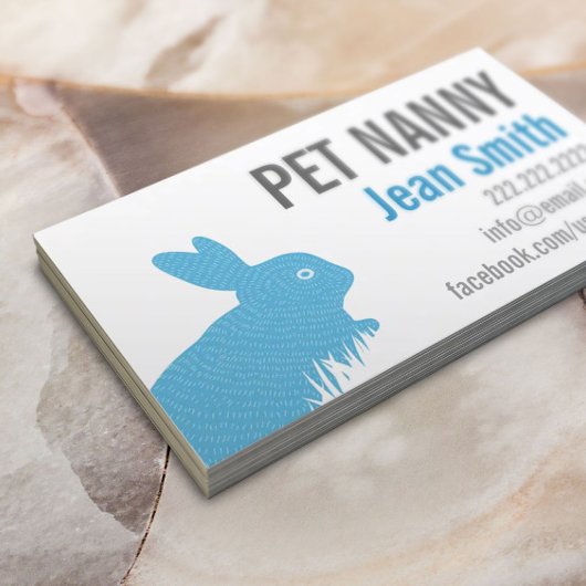 Niedlich Blue Rabbit Pet Nanny Babysitter Visitenkarte