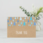 Niedlich Blue Raindrops Boho Rustic Kraft Stilvoll Dankeskarte (Stehend Vorderseite)