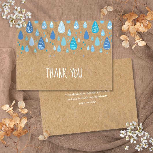 Niedlich Blue Raindrops Boho Rustic Kraft Stilvoll Dankeskarte