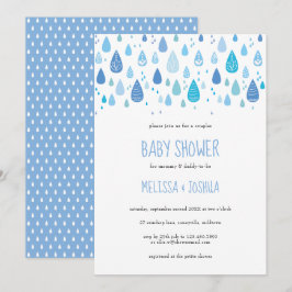 Niedlich Blue Raindrops Paare Babydusche Einladung