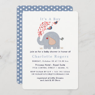 Niedlich Blue Red Alphabet Elephant Baby Boy Dusch Einladung