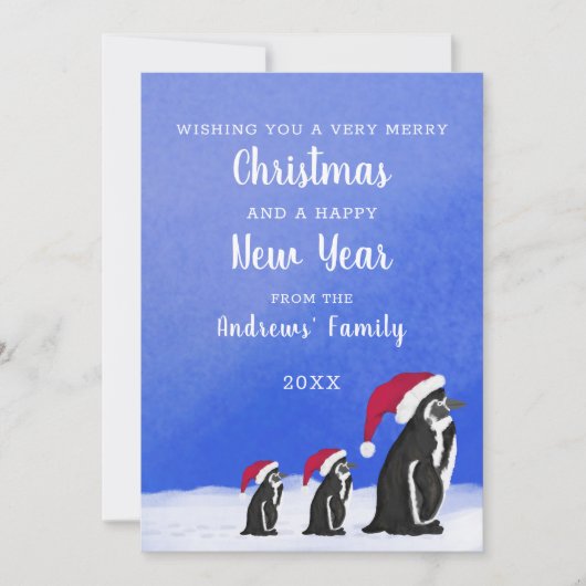 Niedlich Blue Red Penguin Santa Family Weihnachten (Vorderseite)