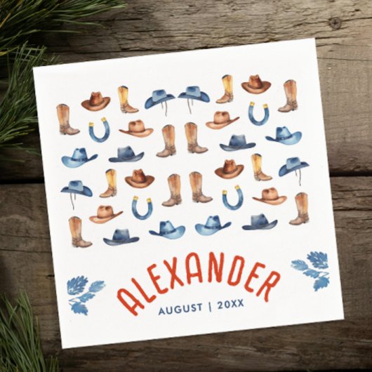 Niedlich Blue Red Rodeo Horse Cowboy Wasserfarbe N Serviette