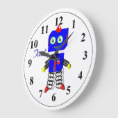Niedlich Blue Robot Personalisiert Bots Room Clock Große Wanduhr (Winkel)