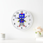 Niedlich Blue Robot Personalisiert Bots Room Clock Große Wanduhr (Zuhause)