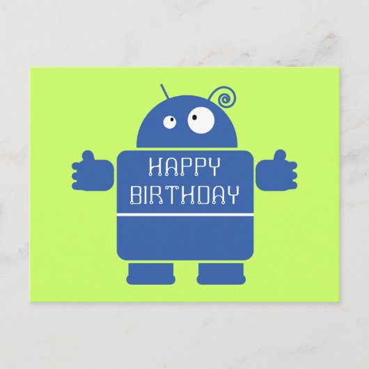 Niedlich Blue Robot Postcard Postkarte (Vorderseite)