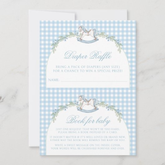 Niedlich Blue Rocking Horse Gingham Baby Boy Dusch Einladung (Vorderseite)