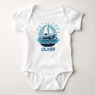 Niedlich Blue Sailboat Baby Strampler