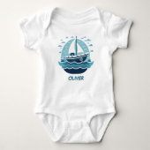 Niedlich Blue Sailboat Baby Strampler (Vorderseite)