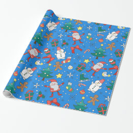 Niedlich Blue Santa and Friends Umschlagpapier Geschenkpapier