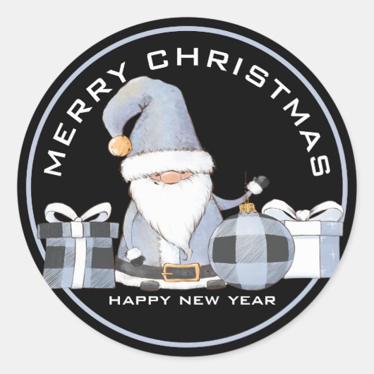 Niedlich Blue Santa Gnome mit Weihnachtsgeschenken Runder Aufkleber (Vorderseite)