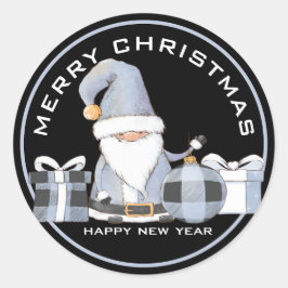 Niedlich Blue Santa Gnome mit Weihnachtsgeschenken Runder Aufkleber