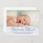 Niedlich Blue Script Foto Baby Ankündigung (Vorne/Hinten)