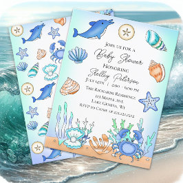 Niedlich Blue Seaside Beachy Baby Dusche Einladung Postkarte