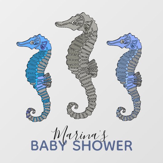 Niedlich Blue Seepferd Funny Nautical Boy Baby Dus Fensteraufkleber (Blatt)