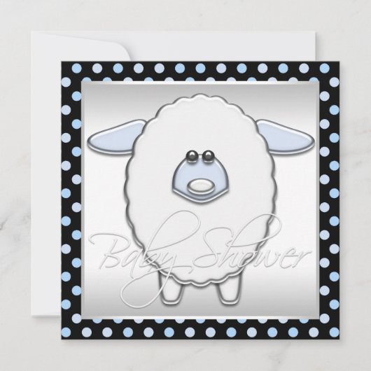 Niedlich Blue Sheep Baby Dusche Einladung (Vorderseite)