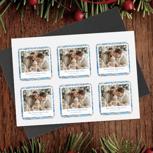 Niedlich Blue Snowflakes Weihnachten Quadratischer Aufkleber