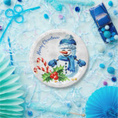 Niedlich Blue Snowman 'Frohe Weihnachten' Papierpl Pappteller (Party)