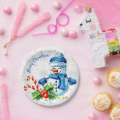 Niedlich Blue Snowman 'Frohe Weihnachten' Papierpl Pappteller (Party)