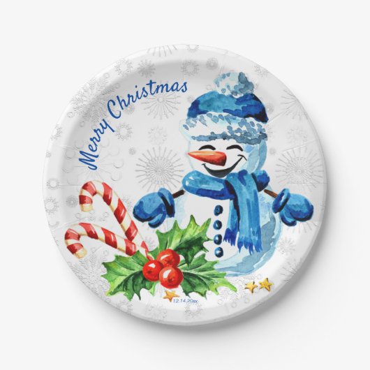 Niedlich Blue Snowman 'Frohe Weihnachten' Papierpl Pappteller (Vorderseite)