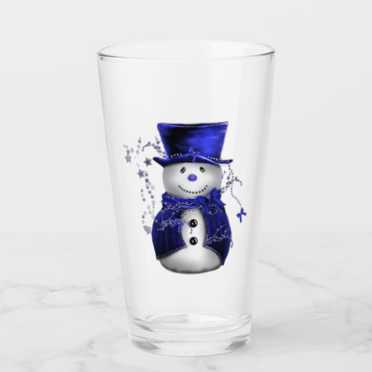 Niedlich Blue Snowman Weihnachten Glas (Vorderseite)