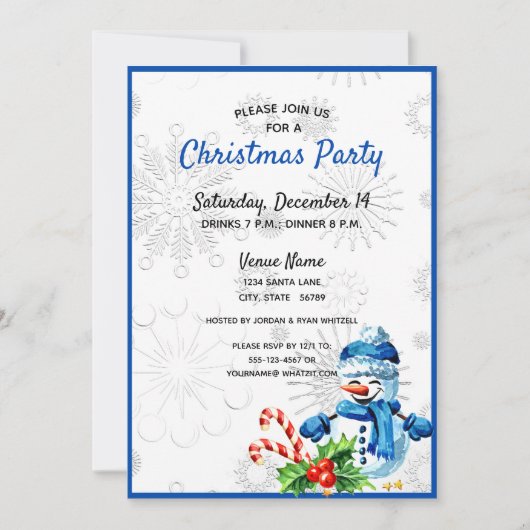 Niedlich Blue Snowman Weihnachts-Party Einladung (Vorderseite)