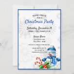 Niedlich Blue Snowman Weihnachts-Party Einladung<br><div class="desc">Party Weihnachten oder jederzeit während der Winterferien mit diesen Einladungen, die es Ihnen ermöglichen, für Ihre einzigartige Veranstaltung neu zu definieren. Ein niedlicher Schneemann mit blauen Hut, Schal und Handschuhen ist mit Bonbons, immergrünen Keuchen und roten Ziergegenständen ausgestattet. Der Schneemann wird auf einer Schneeflocke in Weiß dargestellt, die prägt zu...</div>