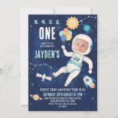 Niedlich Blue Space Erste Reise um Sun 1. Geburtst Einladung (Vorderseite)