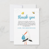 Niedlich Blue Stork Baby Dusche Danke Karte (Vorderseite)