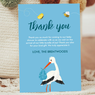 Niedlich Blue Stork Baby Dusche Dankeskarte