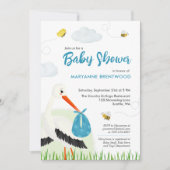 Niedlich Blue Stork Baby Dusche Einladung (Vorderseite)