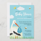 Niedlich Blue Stork Baby Dusche Einladung (Vorderseite)