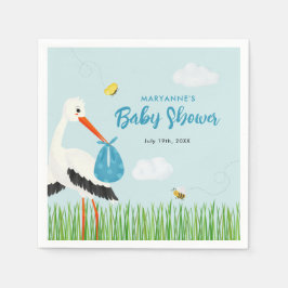 Niedlich Blue Stork Baby Dusche kundenspezifisch Serviette