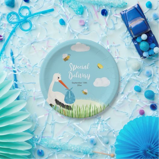 Niedlich Blue Stork Baby Dusche Pappteller (Party)