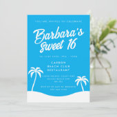 Niedlich Blue Summer Beach Party Sweet 16 Einladung (Stehend Vorderseite)