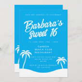 Niedlich Blue Summer Beach Party Sweet 16 Einladung (Vorne/Hinten)