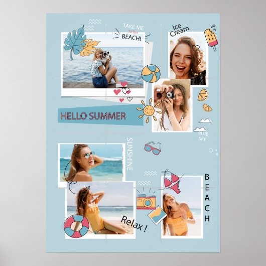 Niedlich Blue Summer Multiple Foto Collage Poster (Vorne)