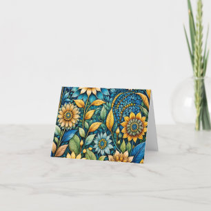 Niedlich Blue Sunflower Abstrakt Art Blank Note Ca Feiertagskarte
