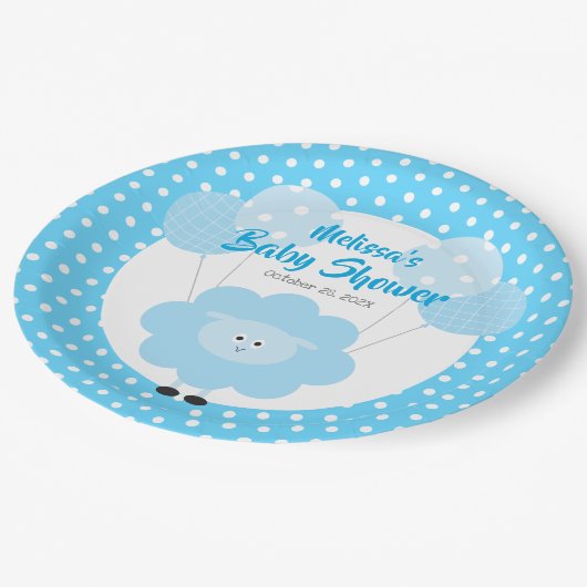 Niedlich Blue Sweet Lamb Baby Dusche Moderne, einf Pappteller (Schrägansicht)