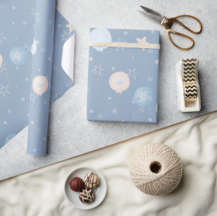 Niedlich Blue Taupe Balloons Stars Party Geschenk Geschenkpapier