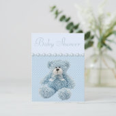 Niedlich Blue Teddy Bear Baby Boy Dusche Einladung (Stehend Vorderseite)